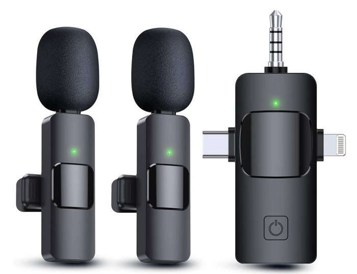BezosMax 3-in-1 Wireless Lavalier MicrophoneNoise-Canceling for Clear Audio - 2 Pack