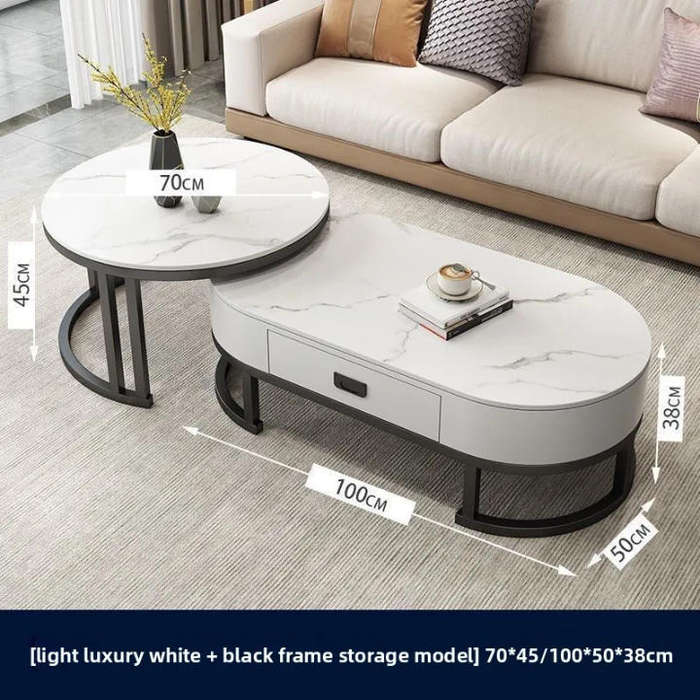 Modern 2 Piece Marble Nesting Coffee Table Set