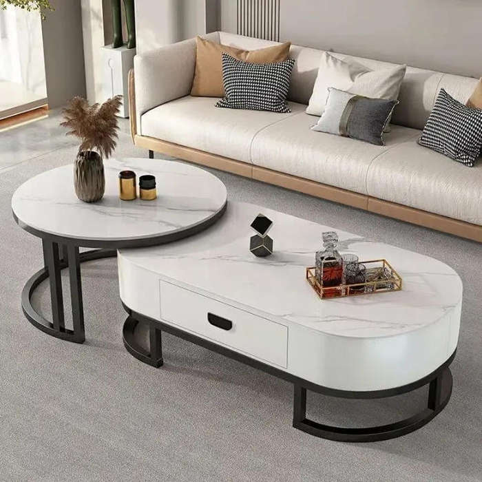 Modern 2 Piece Marble Nesting Coffee Table Set
