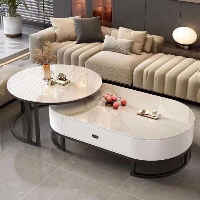 Modern 2 Piece Marble Nesting Coffee Table Set