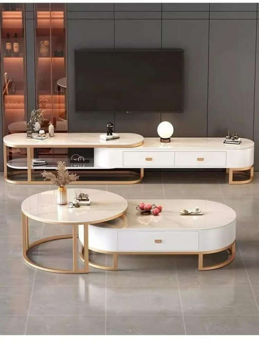 Modern 2 Piece Marble Nesting Coffee Table Set