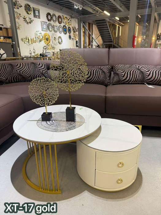Modern 2 Piece Round Double Storage Marble Nesting Coffee Table Set