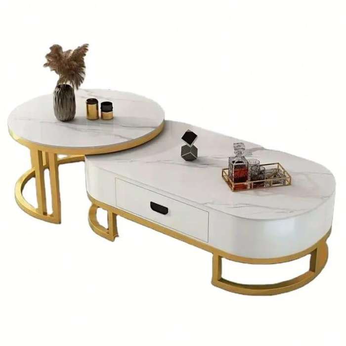 Modern 2 Piece Marble Nesting Coffee Table Set