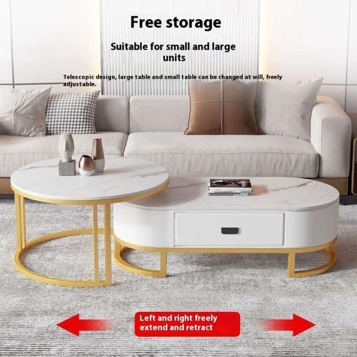 Modern 2 Piece Marble Nesting Coffee Table Set