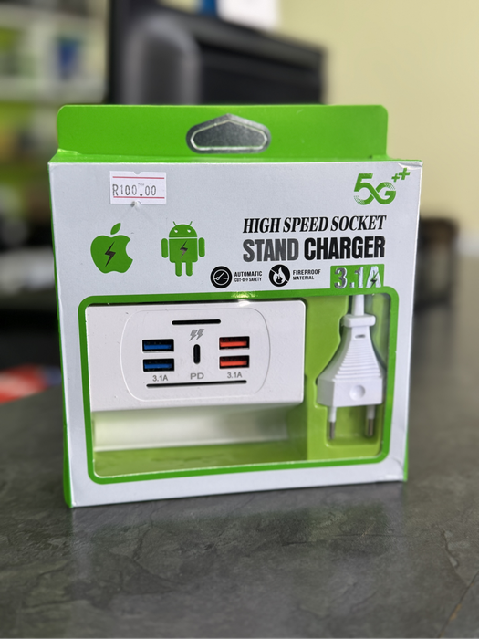 4 x USB + 1 x C-TYPE High Speed Socket Stand Charger 3.1A