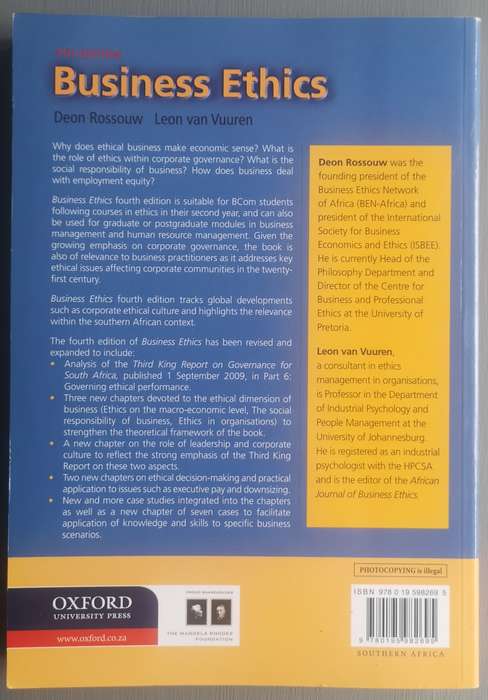 Business Ethics 4th Edition - Deon Rossouw, Leon van Vuuren