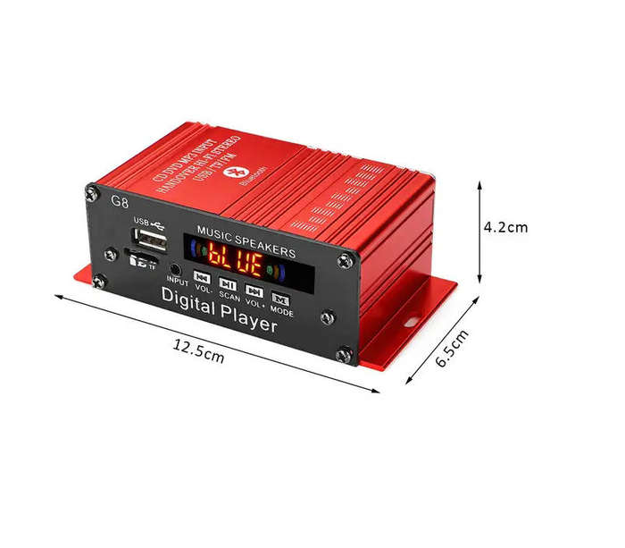 Mini Amp - HIFI Stereo, Bluetooth 5.0, FM, USB, SD card, Aux, 200w 2.0 channels, Remote Control - G8