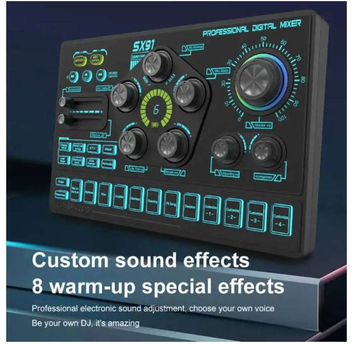 Sound Card, Multi-function Professional Mixer Mobile Phone Computer Live Streaming (Black) - sx91