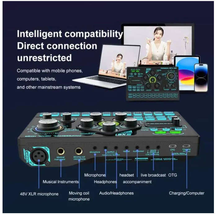 Sound Card, Multi-function Professional Mixer Mobile Phone Computer Live Streaming (Black) - sx91