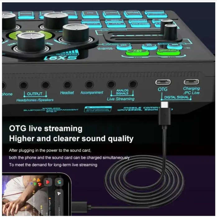 Sound Card, Multi-function Professional Mixer Mobile Phone Computer Live Streaming (Black) - sx91