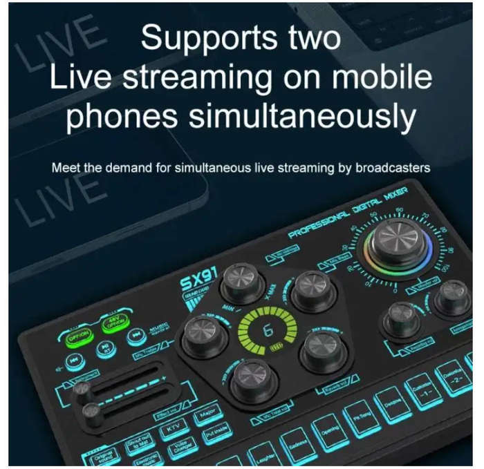 Sound Card, Multi-function Professional Mixer Mobile Phone Computer Live Streaming (Black) - sx91