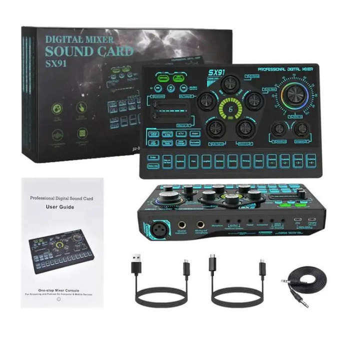 Sound Card, Multi-function Professional Mixer Mobile Phone Computer Live Streaming (Black) - sx91