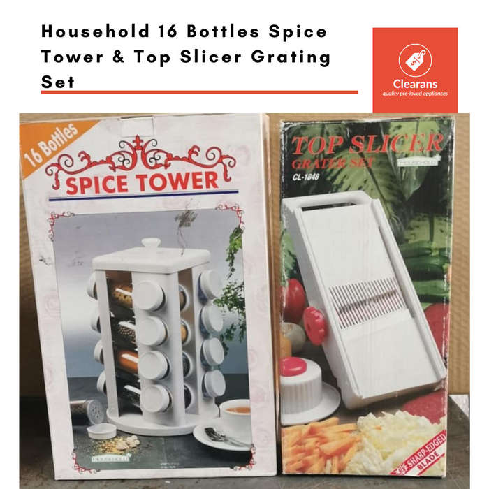 Household 16 Bottles Spice Tower & Top Slicer Grating Set