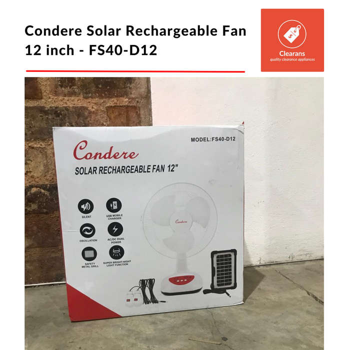 Condere Solar Rechargeable Fan 12 inch - FS40-D12