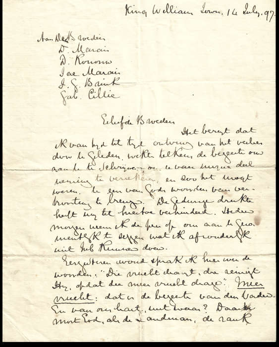 Dr. Andrew Murray SIGNED LETTER 14 JULY 1897, Very Rare!