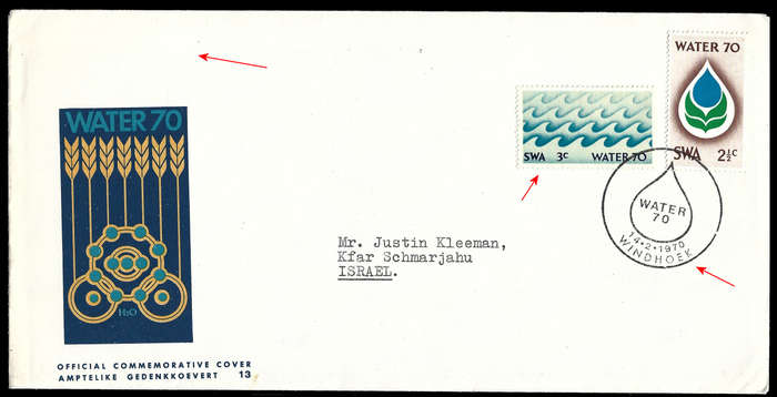 SWA 1970 Water F.D.C. No 1 with MISSING AIRMAIL TAG, RARE !!!