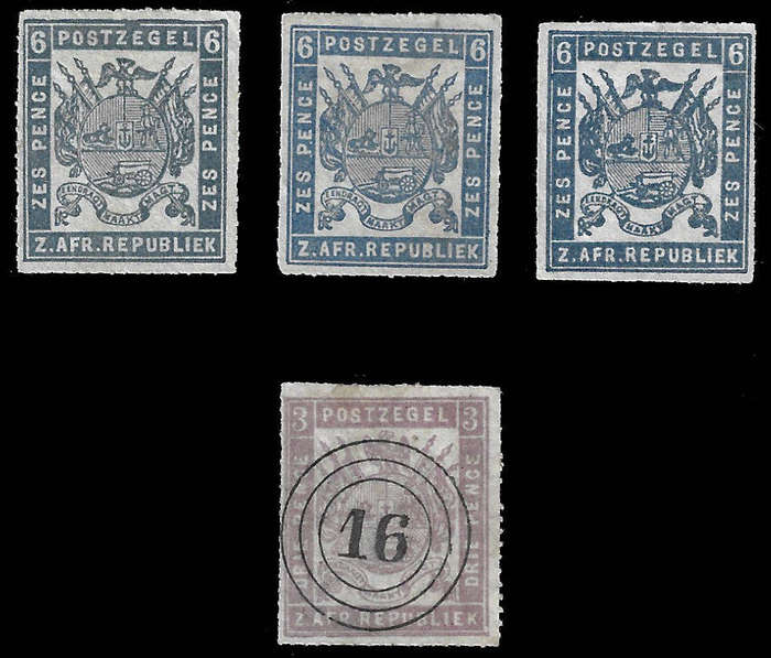 Transvaal 3 x 6d mint no gum Plus 3d fine used all rouletted