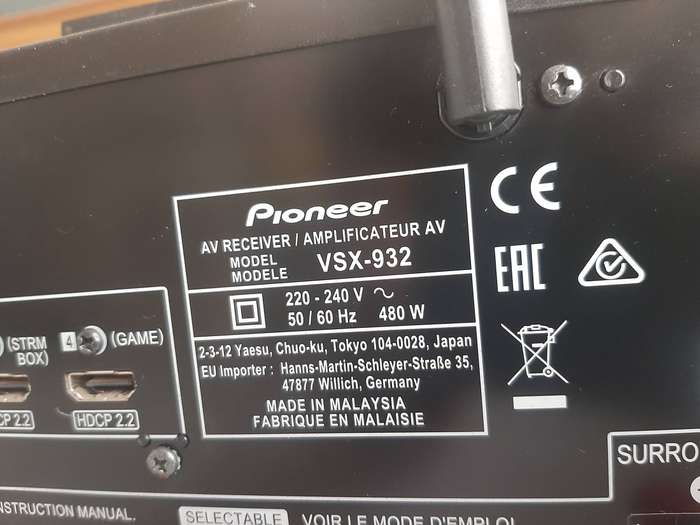 Pioneer VSX-932 7.2 Dolby Atmos Bluetooth/Network Amplifier