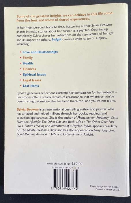 SYLVIA BROWNE - INSIGHT - CASE FILES FROM THE PSYCHIC WORLD. SOFTCOVER