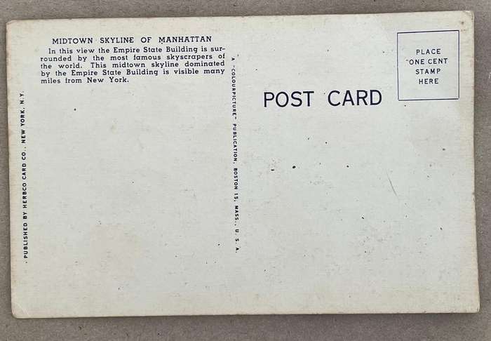 Vintage postcard - Skyline New York showing Empire State Building - Herbco Card Co. New York #16