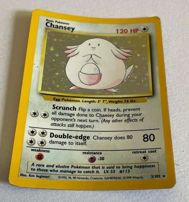 Pokémon Trading Card -  CHANSEY - 1999 - HOLO - 3/102 MEDIUM PLAYED