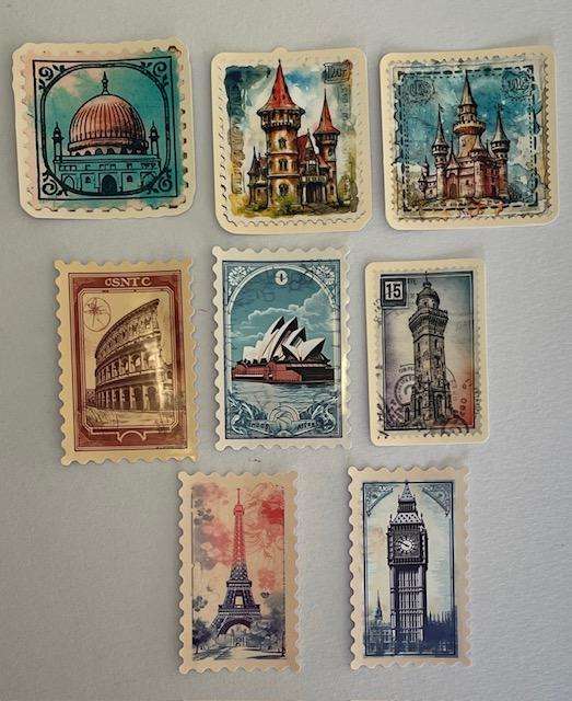 TEN DECORATIVE PEEL- OFF  "BUILDINGS" STICKERS