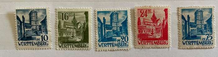 Wurttemberg Stamp set -Buildings - 1947 - MH