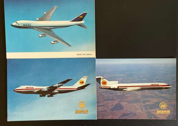 Vintage postcards x 3 - Aeroplanes - 2 Iberian airliners and 1 BOAC