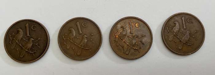 South African One cents coins x 4 - 1969 x 2 , 67 and 66