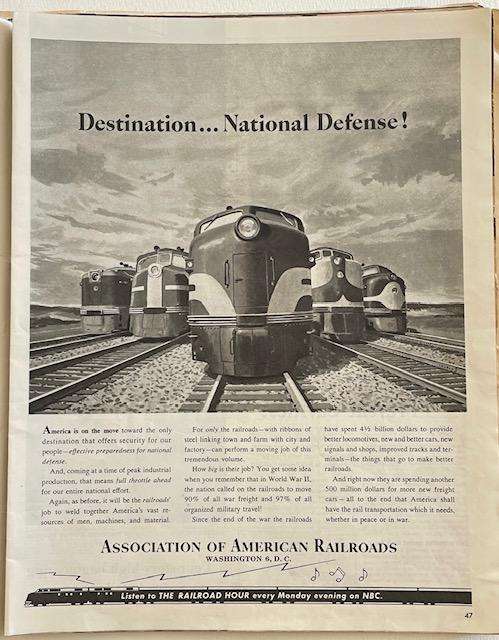 Vintage advertisement - ASSOCIATION OF AMERICAN RAILROADS - LOOK Magazine , Sept 1950 #TRAINS