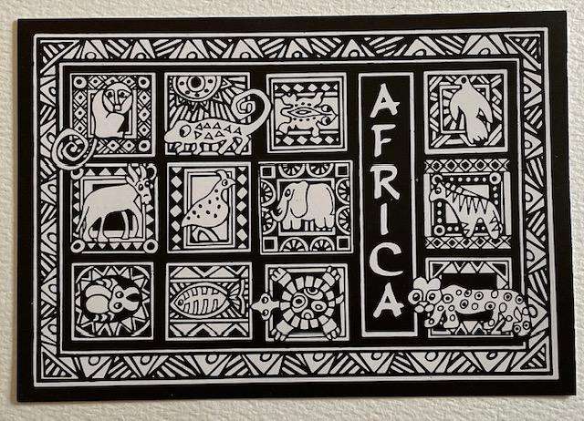 Postcard for you to colour / paint - greetings from Africa - unused