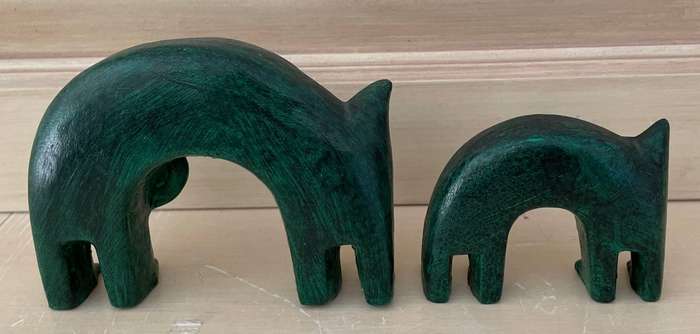 Two Delightful Ceramic Stylized Cats in Emerald and Gold colour. R60 for the pair!