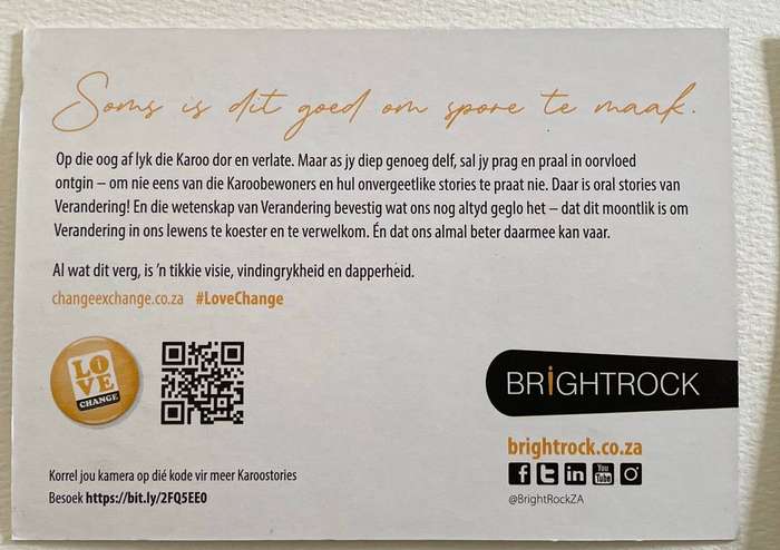 Postcard of Karoo - Karoostories -Soms is dit goed om spore te maak. - Blackrock #Africana