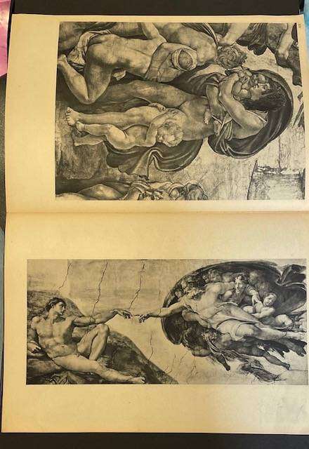 Antique Art Prints - Michelangelo - Sistine Chapel Detail in black and white -2pages, 4 prints
