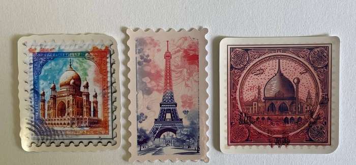 THREE DECORATIVE PEEL- OFF  "BUILDING" STICKERS