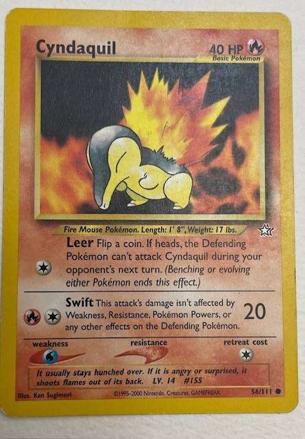 Pokémon Trading Card - CYNDAQUILL- 2000 - DOUBLE RARE - 56/111 - LP NM