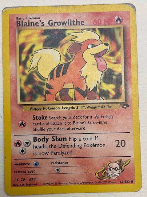 Pokémon Trading Card - BLAINES GROWLITHE - 2000 - 62/132 - WP