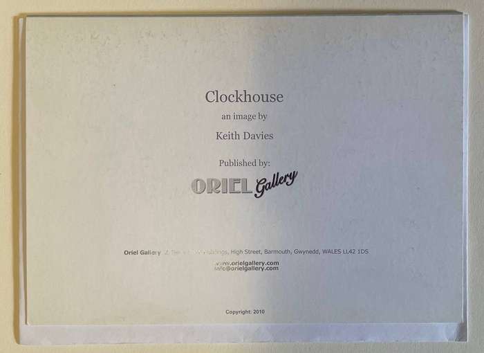Unused blank card - "CLOCKHOUSE" and image by Keith Davies - printed in Wales 2010