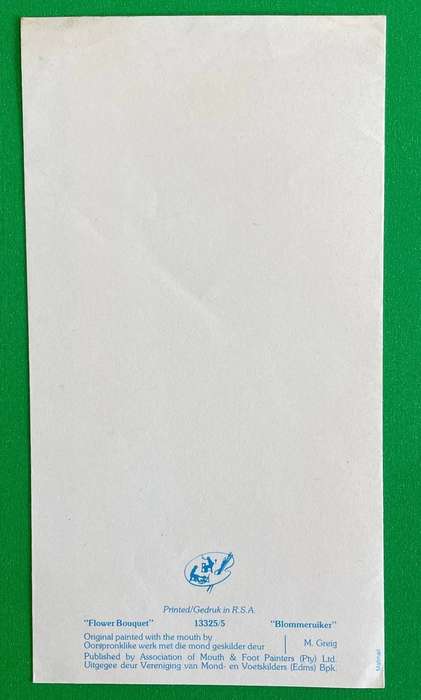 Vintage card - 3 page card - FLOWER BOUQUET - Blank inside - painted by mouth - M Grieg- SA