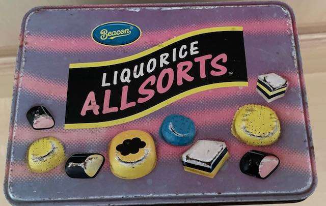 Vintage Liquorice AllSorts Tin - with embossed sweets - Beacon