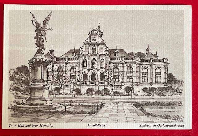 GREETING CARD  GRAAF RENIET - TOWN HALL AND WAR MEMORIAL  - UNUSED - BLANK INSIDE #AFRICANA