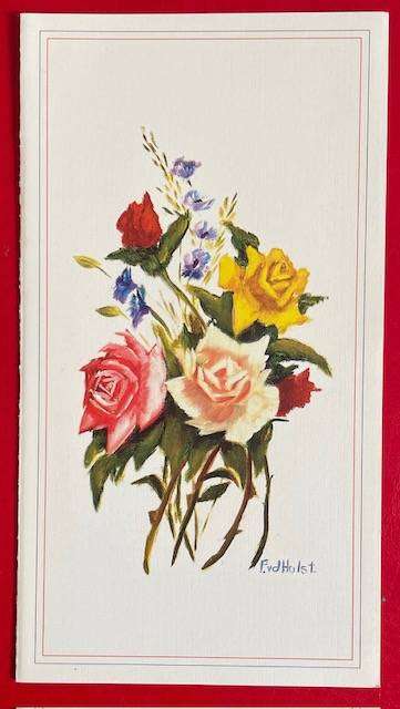 GREETING CARD  ROSE BOUQUET - MOUTHPAINTED - P.vd HULST- UNUSED - BLANK INSIDE #AFRICANA