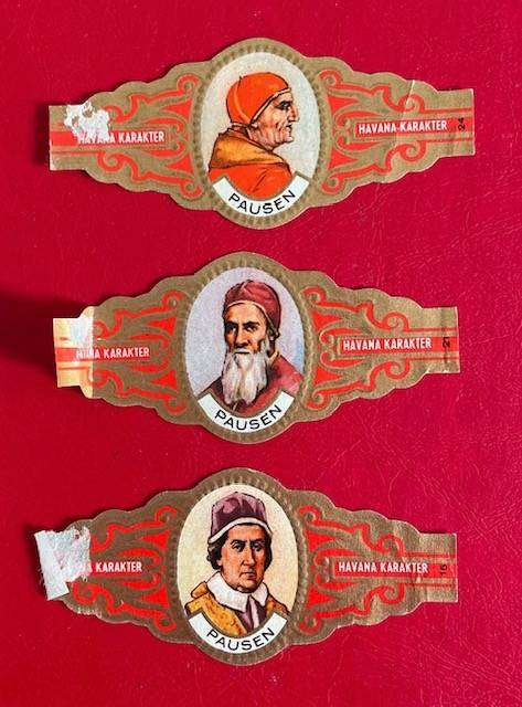 THREE VINTAGE PAUSON HAVANA KARAKTER - CIGAR LABELS - 3 POPES - 6.5CM X 3CM