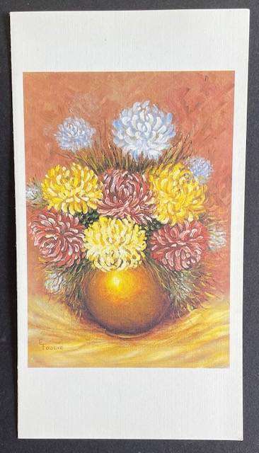 Vintage Card - CHRYSANTHEMUMS - Mouthpainting - E Fouche South Africa