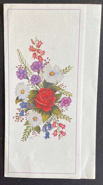 Vintage fold out notelet - FLOWERS - Mouthpainting by  GW Sharman - South Africa