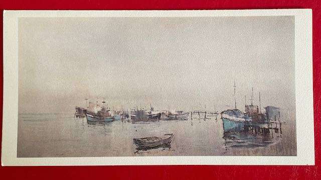 Vintage Art card - "FISHING BOATS" - WALVIS BAY - PROF. OTTO SCROEDER - Donated in aid of Red Cross