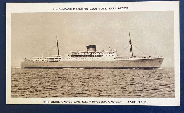 VINTAGE POSTCARD - UNION LINES TO SOUTH AND EAST AFRICA - SS. "RHODESIA CASTLE"  MARINE HISTORY