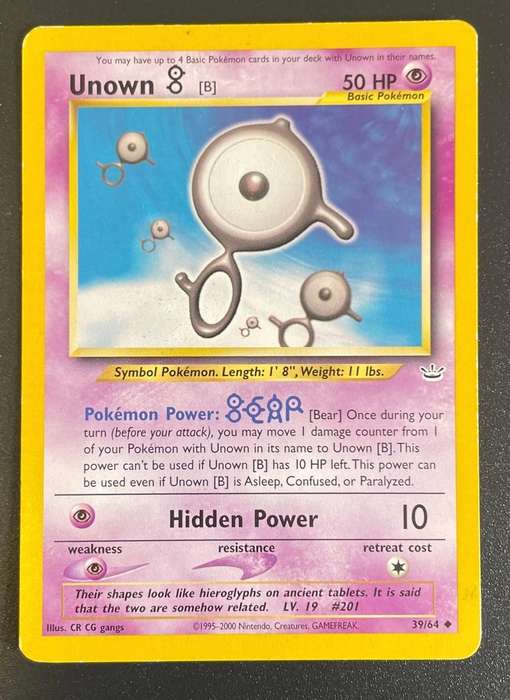 Pokémon Trading Card - 1995 - 2000 - UNOWN (B) - 39/64 UNCOMMON - LP