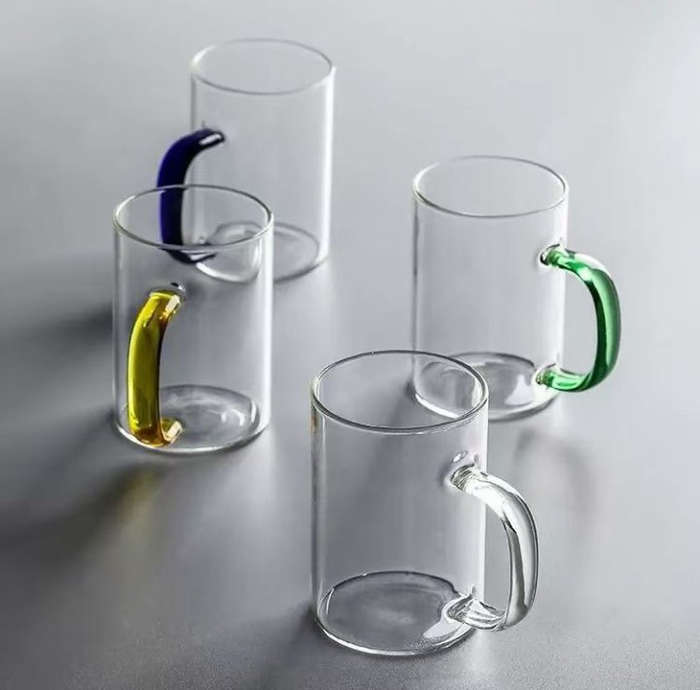 BURRAAQ TRADING/ 6pcs 300ML MULTICOLOUR LARGE CAPACITY GLASS MUG COFFEE CUP TEA CUP