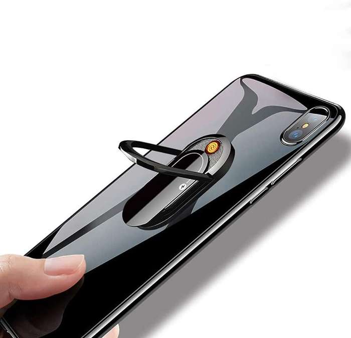 Mobile Phone Ring Bracket Cigarette Lighter - Black